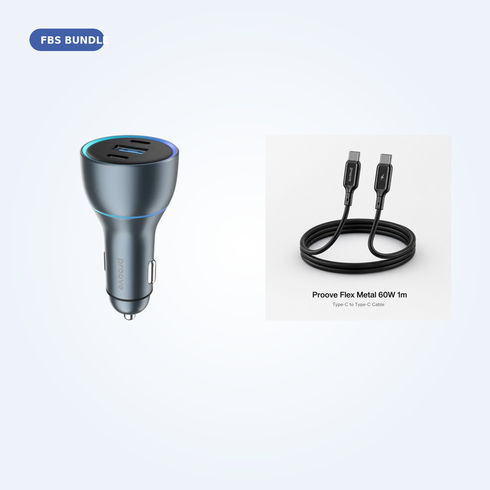 Car Charging Kit with Proove Super Charge 130W car charger and Flex Metal 60W USB-C cable