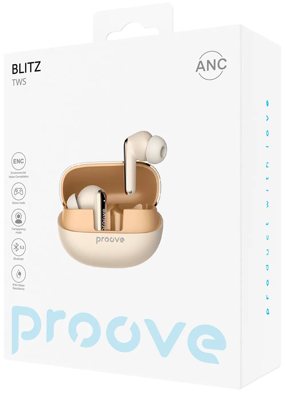 Proove Blitz TWS with ANC Beige retail packaging