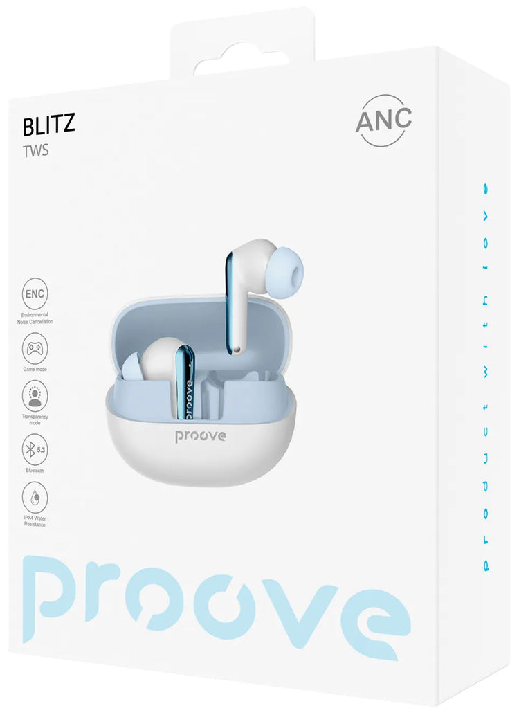 Proove Blitz TWS with ANC Blue retail packaging