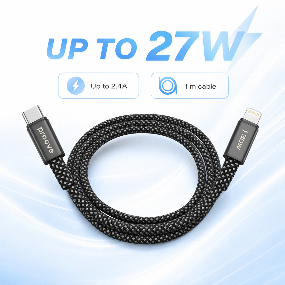 Proove Eternal USB-C to Lightning 27W charging infographic