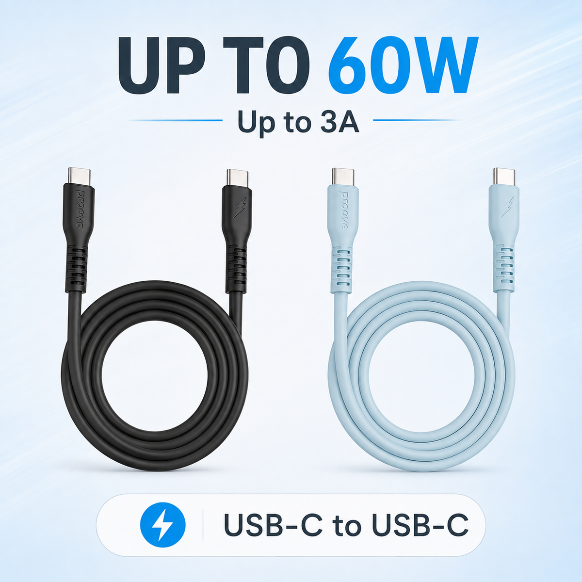Proove Eternal USB-C 60W cable in Black and Light Blue