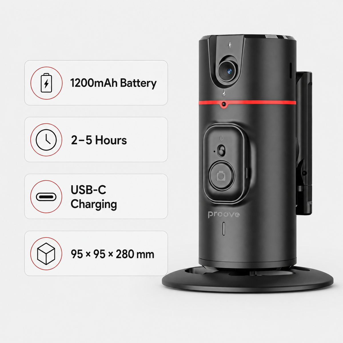 Proove Face Trace battery runtime USB-C and dimensions