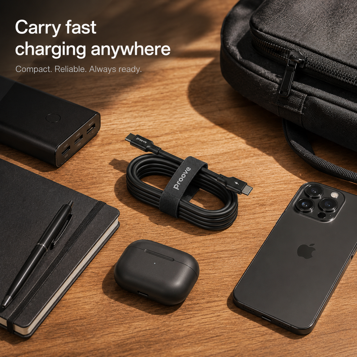 Proove Flex Metal 60W cable lifestyle image for portable fast charging