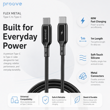 Proove Flex Metal Type-C cable everyday power feature infographic