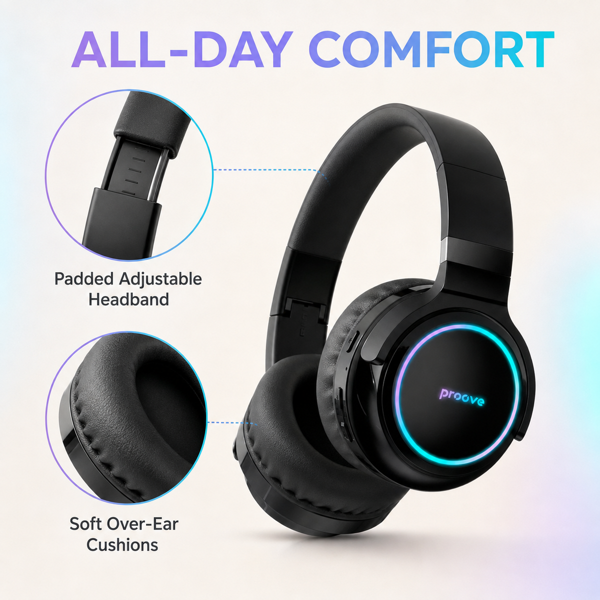 Proove Galaxy padded adjustable headband and soft over-ear cushions