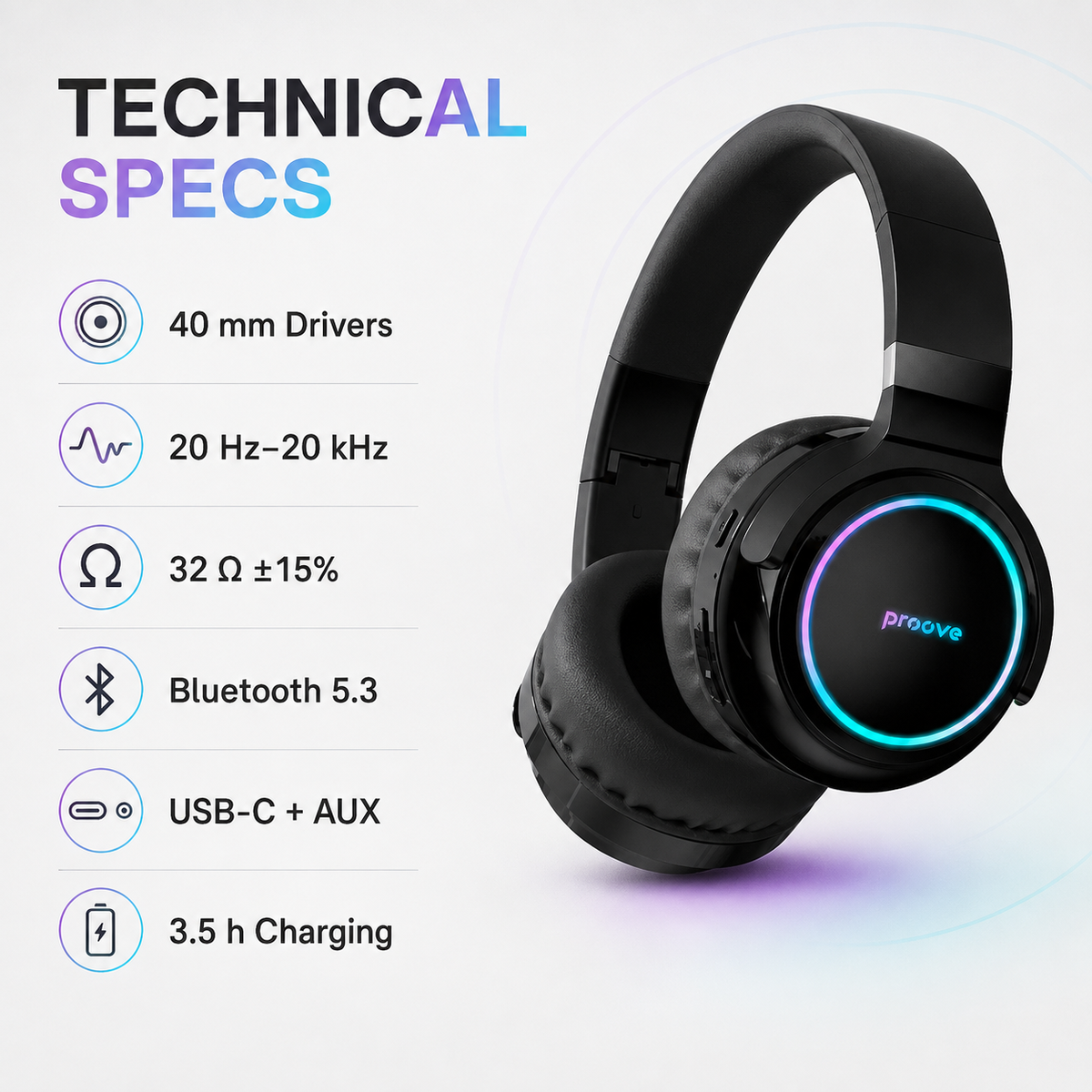 Proove Galaxy technical specifications infographic