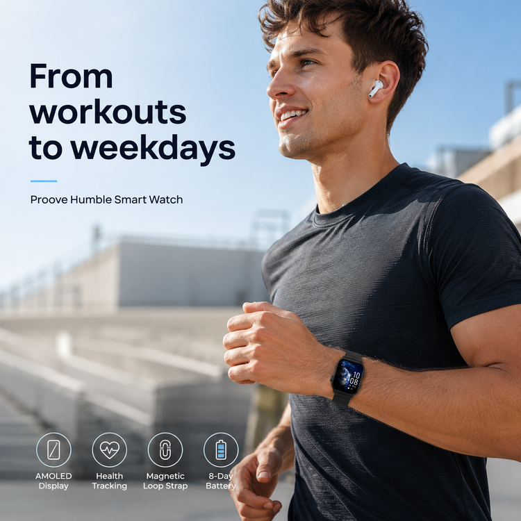 Proove Humble Smart Watch lifestyle image from workouts to weekdays