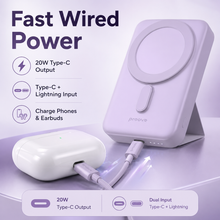 Proove Hyperion purple power bank wired Type-C output and dual input infographic