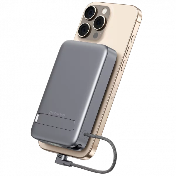 Proove OverPower magnetically attached behind phone with USB-C cable