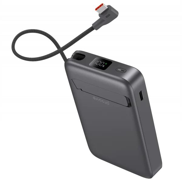 Proove OverPower rear view with built-in USB-C cable and LED display