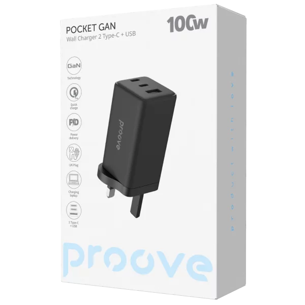 Proove Pocket GaN Max 100W UK charger packaging front