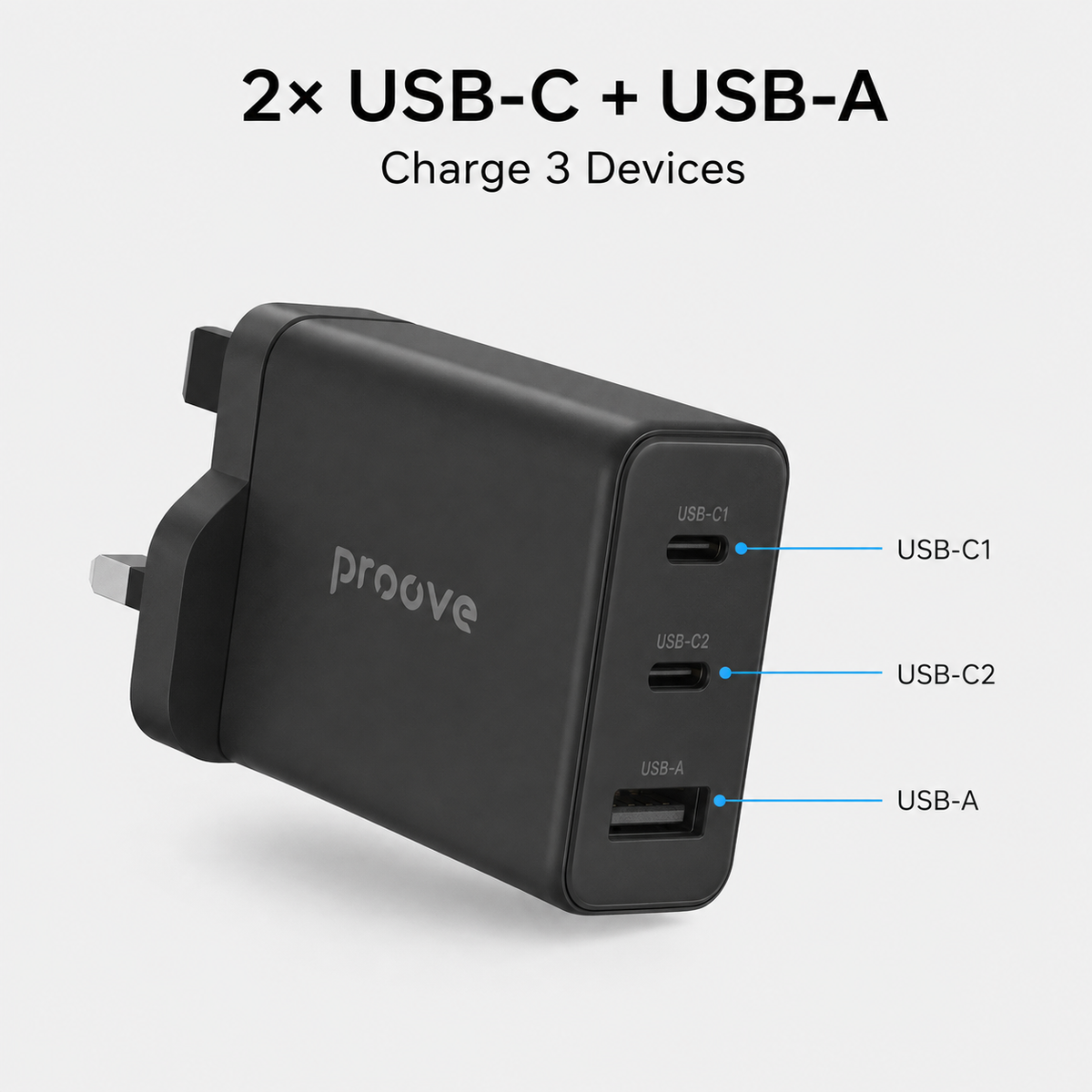 Proove Pocket GaN Max two USB-C and one USB-A ports