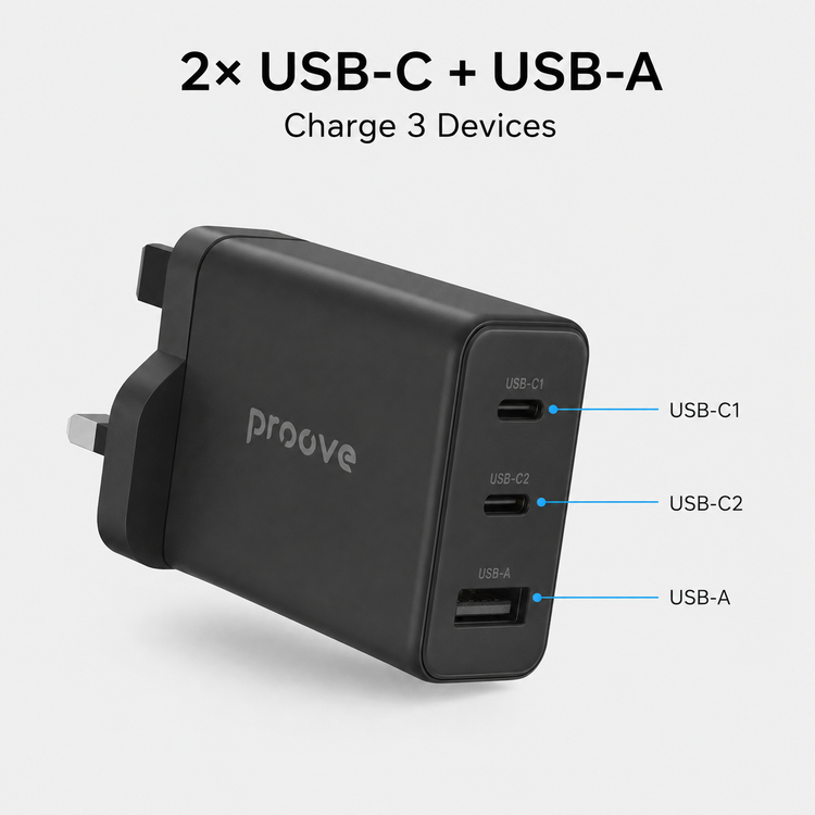 Proove Pocket GaN Max two USB-C and one USB-A ports