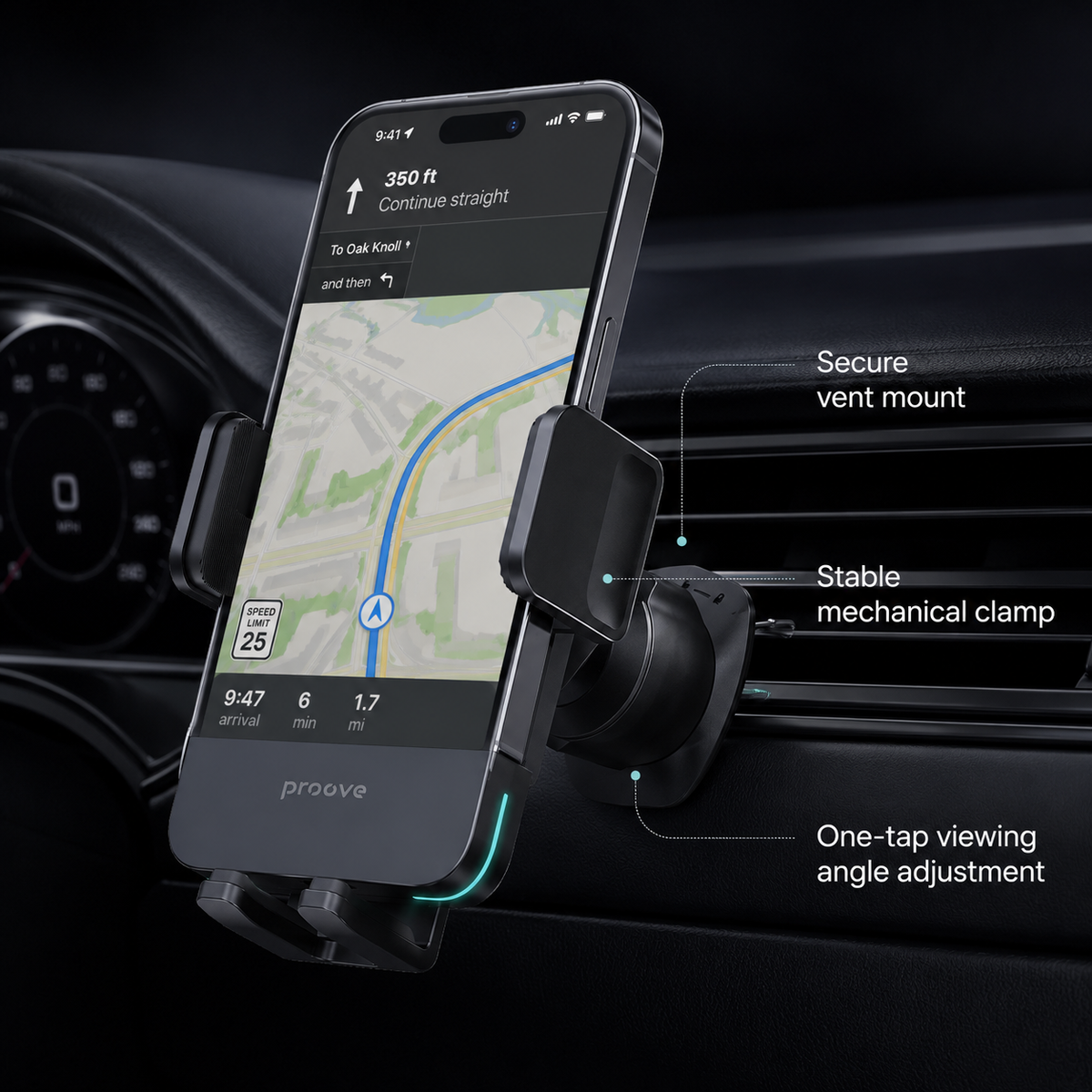 Proove Sonic 15W car holder secure air vent mount mechanical clamp details