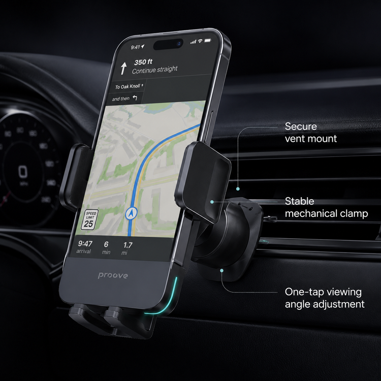 Proove Sonic 15W car holder secure air vent mount mechanical clamp details
