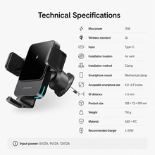 Proove Sonic 15W wireless charging car holder technical specifications