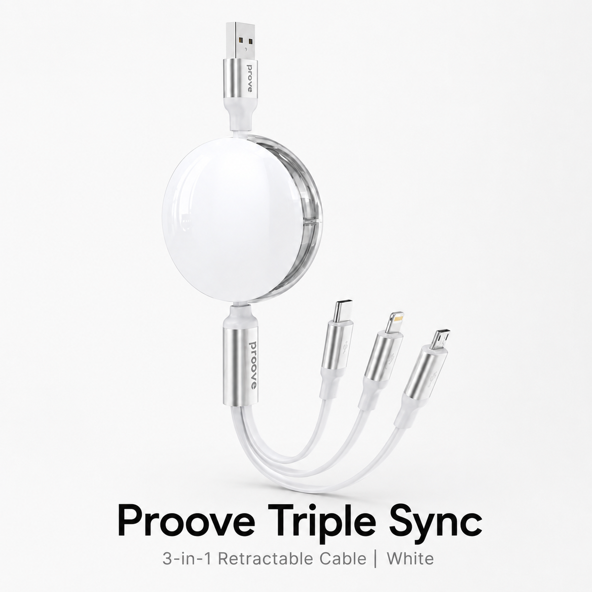Proove Triple Sync 3-in-1 retractable cable white main product image