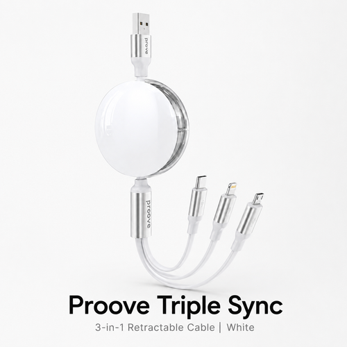 Proove Triple Sync 3-in-1 retractable cable white main product image
