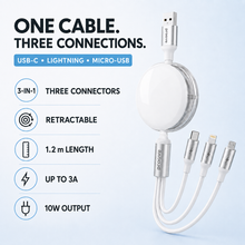 Proove Triple Sync three connectors retractable 1.2m 3A 10W feature summary